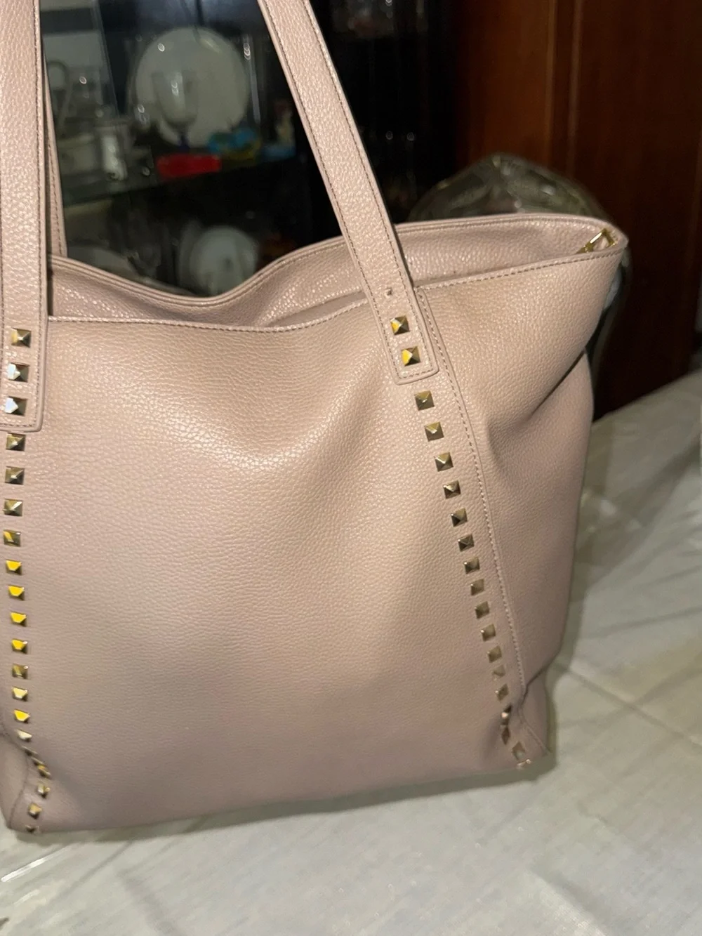 bebe Blush Pink Tote with Gold Stud Accents